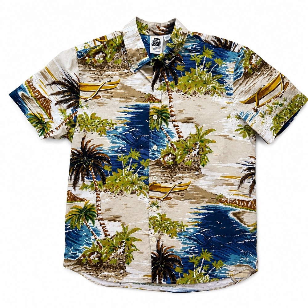 Kennington California Vintage Y2K Mens Hawaiian Shirt Tropical Palm Print Large